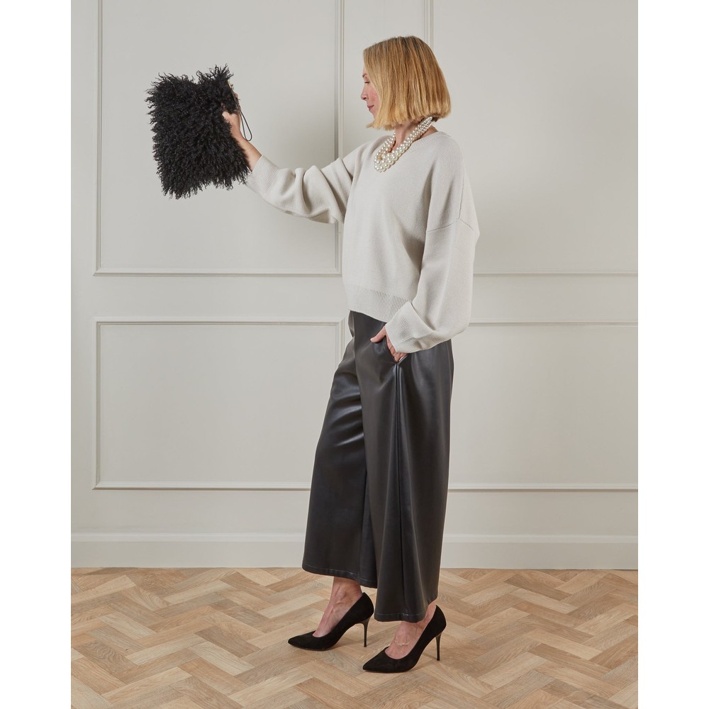 Chalk Afghan Shaggy Faux Fur Black Handbag Black 