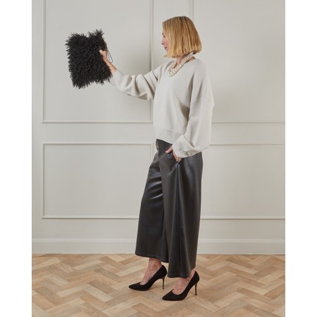 Chalk Afghan Shaggy Faux Fur Black Handbag - Black