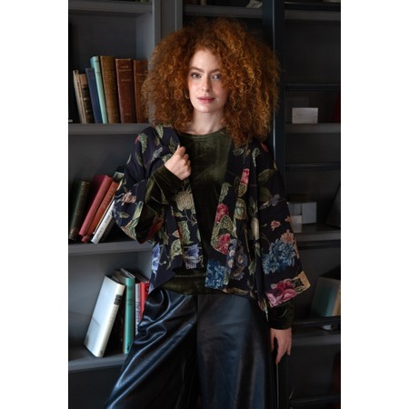One Hundred Stars Primula Black Short Crepe Kimono - Multicoloured