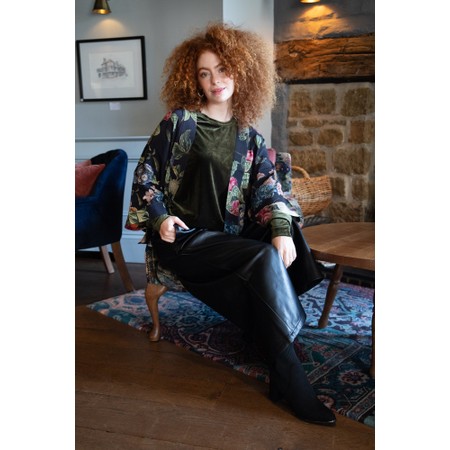 One Hundred Stars Primula Black Short Crepe Kimono - Multicoloured