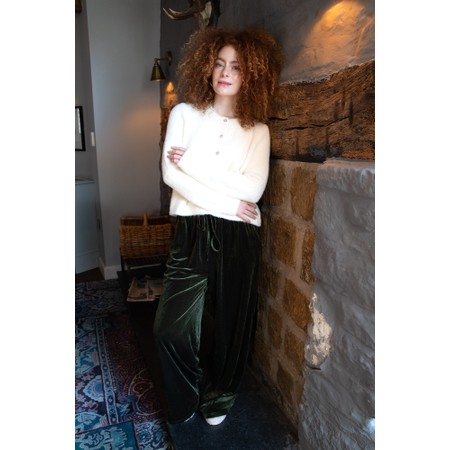 Chalk Tabby Pine Green Velour Drawstring Trouser - Green