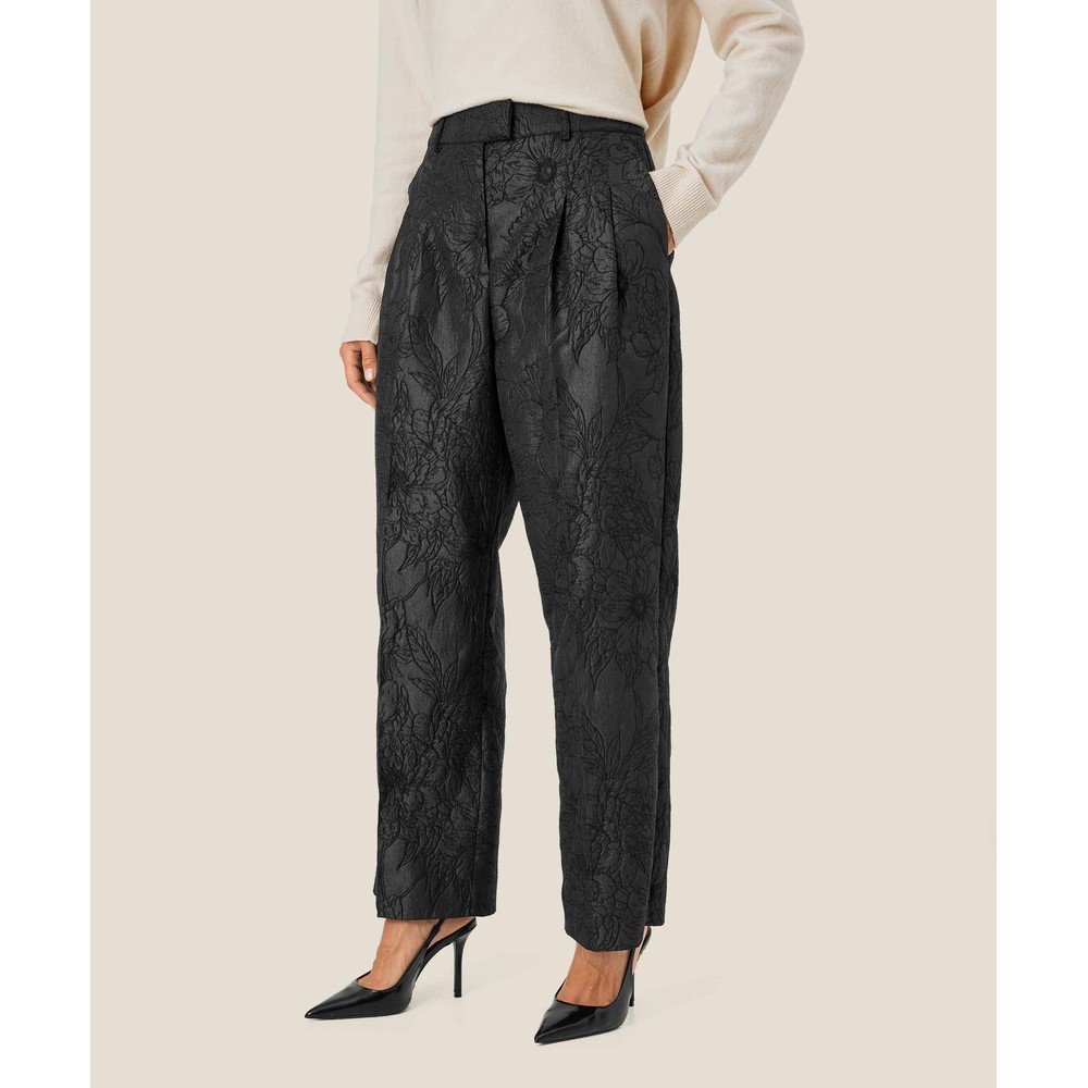 Masai Clothing MaPerlias Floral Jacquard Trouser Black 