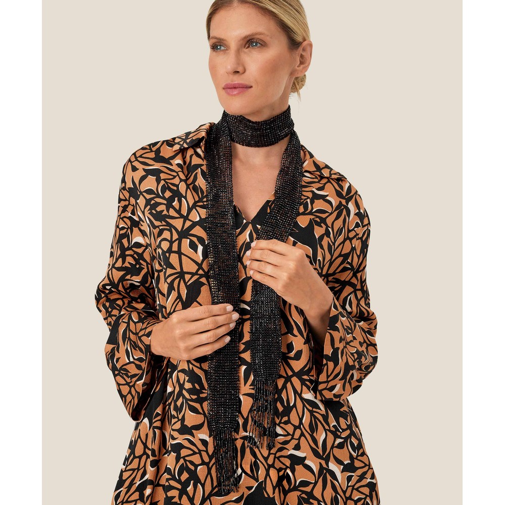 Masai Clothing MaRajanas Black Beaded Fringe Scarf Black 