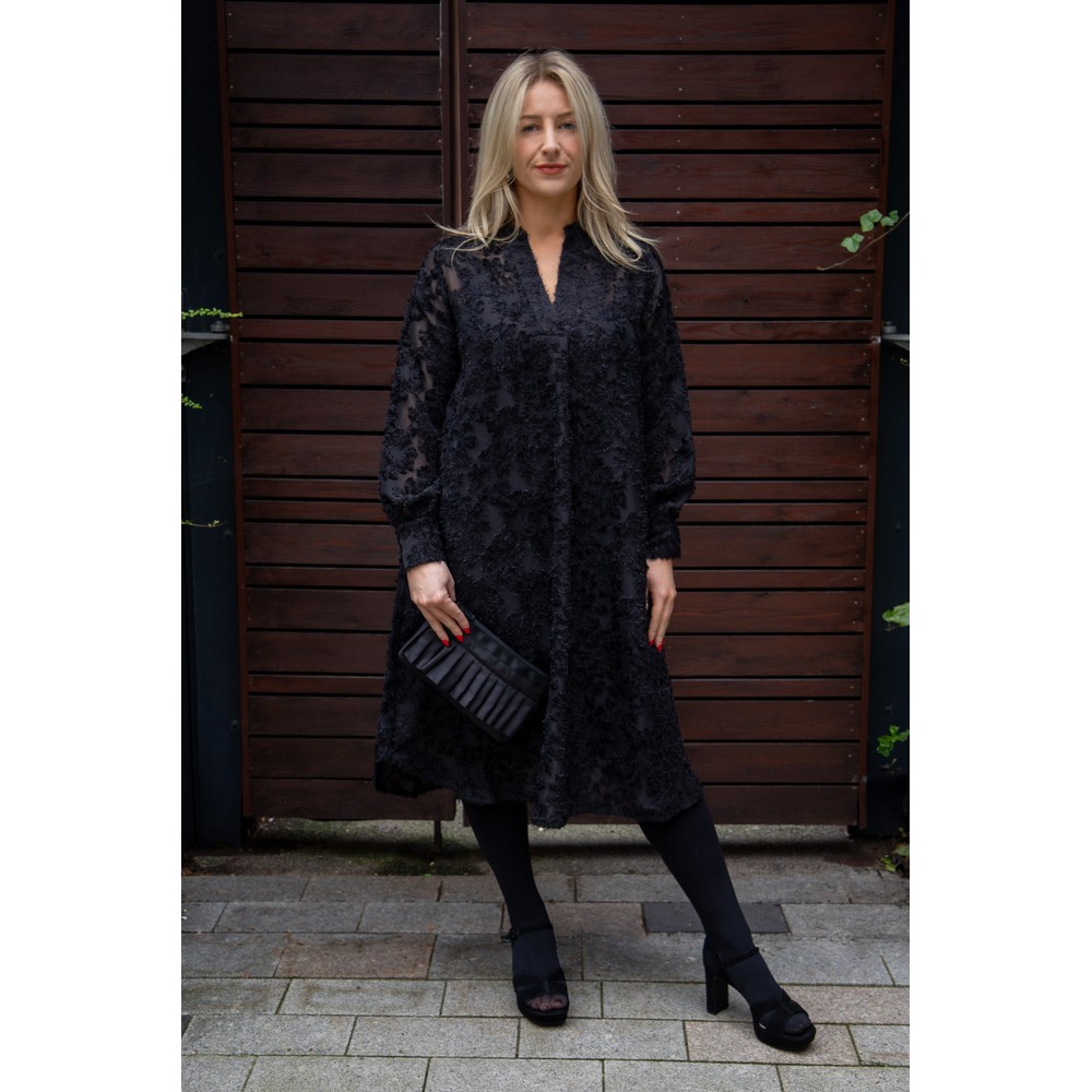 Masai Clothing MaOberon Black Floral Jacquard Sheer Dress Black 