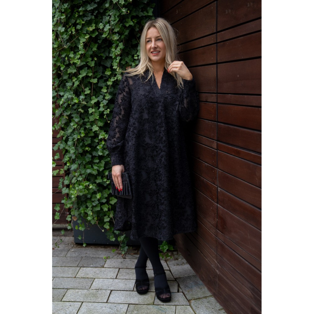 Masai Clothing MaOberon Black Floral Jacquard Sheer Dress in Black