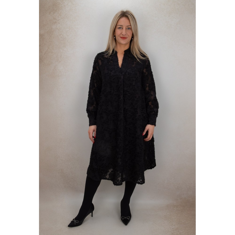 Masai Clothing MaOberon Black Floral Jacquard Sheer Dress in Black