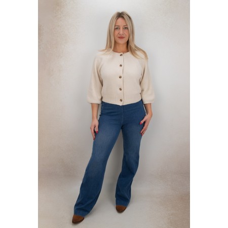 Lyssé Ally Mid Wash Denim Full Length Flared Jean - Blue