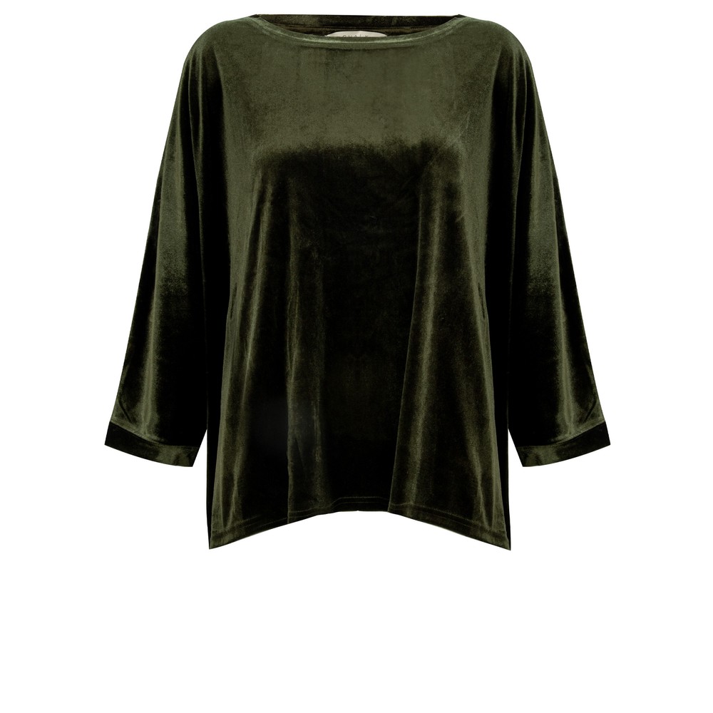 Chalk Erin Pine Green Relaxed Velour Top Pine Green