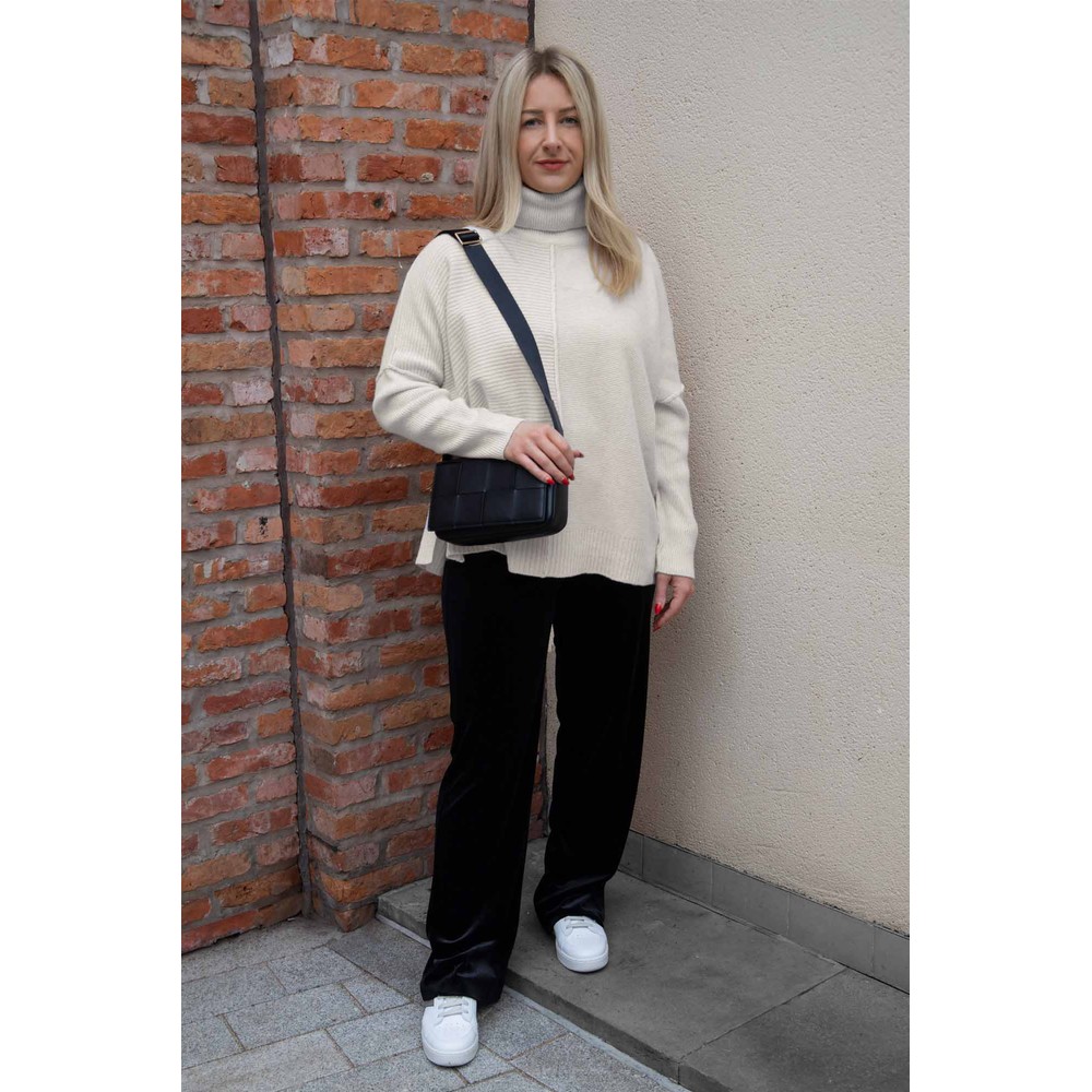 Tia Velvet Stretch Black Wide Leg Trouser Black 