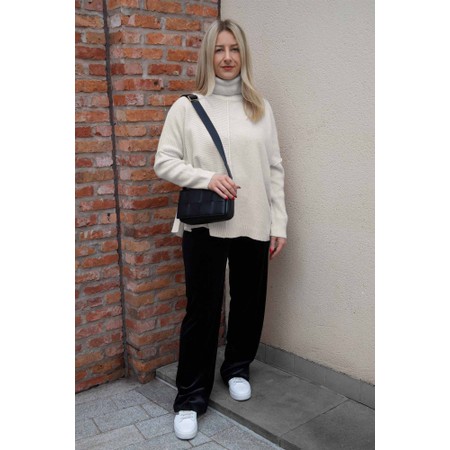 Tia Velvet Stretch Black Wide Leg Trouser - Black