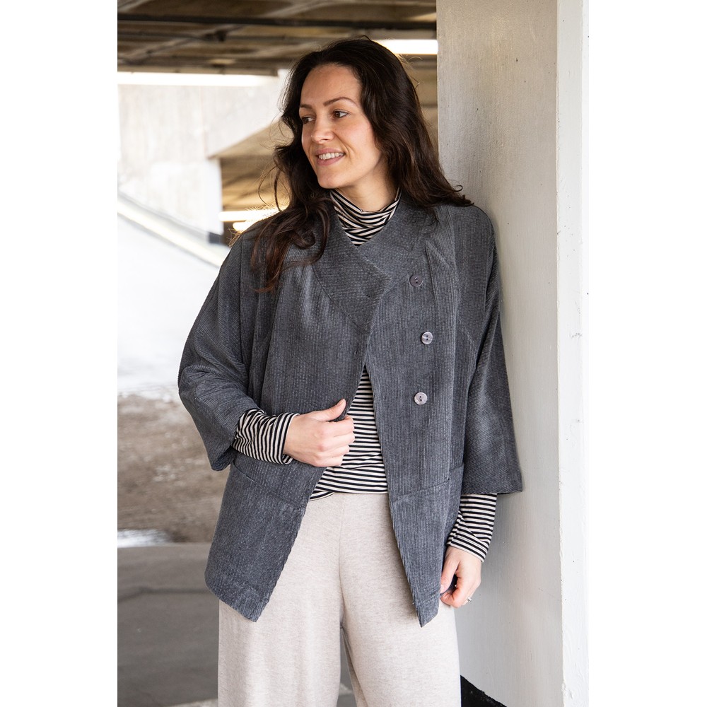 NOEN Soft Corduroy Charcoal Asymmetric Collar Jacket Charcoal 98