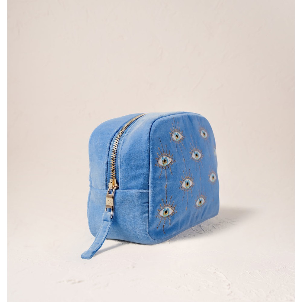 Elizabeth Scarlett Mystical Eye Blue Velvet Cosmetic Bag in