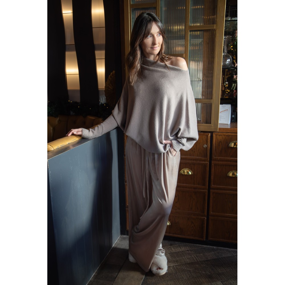 Chalk Tabby Champagne Velour Drawstring Trouser Champagne