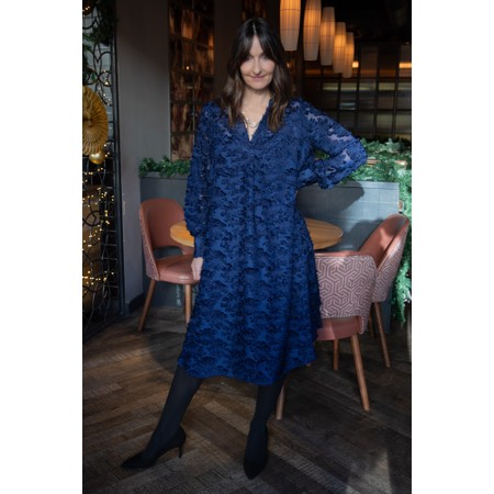 Masai Clothing MaOberon Medieval Blue Floral Jacquard Sheer Dress - Blue