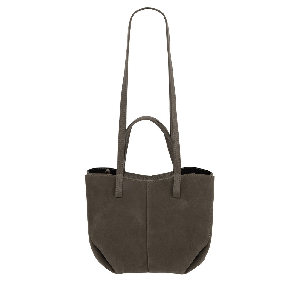 Gemini Label Bags Claudia Dark Taupe Suede Tote Handbag Dark Taupe