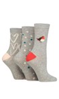 Caroline Gardner Grey Robin/Spots/Hearts Christmas Fun 3pk Socks  