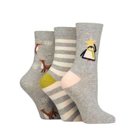 Caroline Gardner Christmas Fun 3pk Socks - Grey