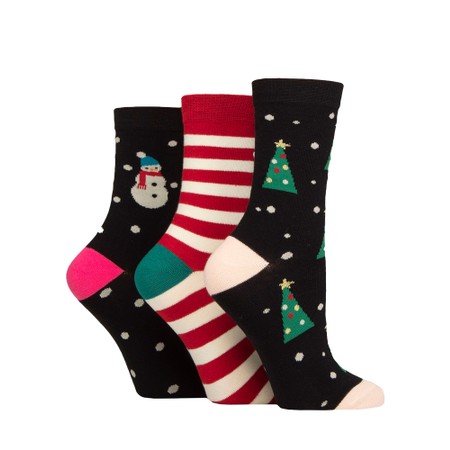 Caroline Gardner Christmas Fun 3pk Socks - Black