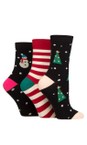 Caroline Gardner Black Tree/Stripe/Snowman Christmas Fun 3pk Socks  