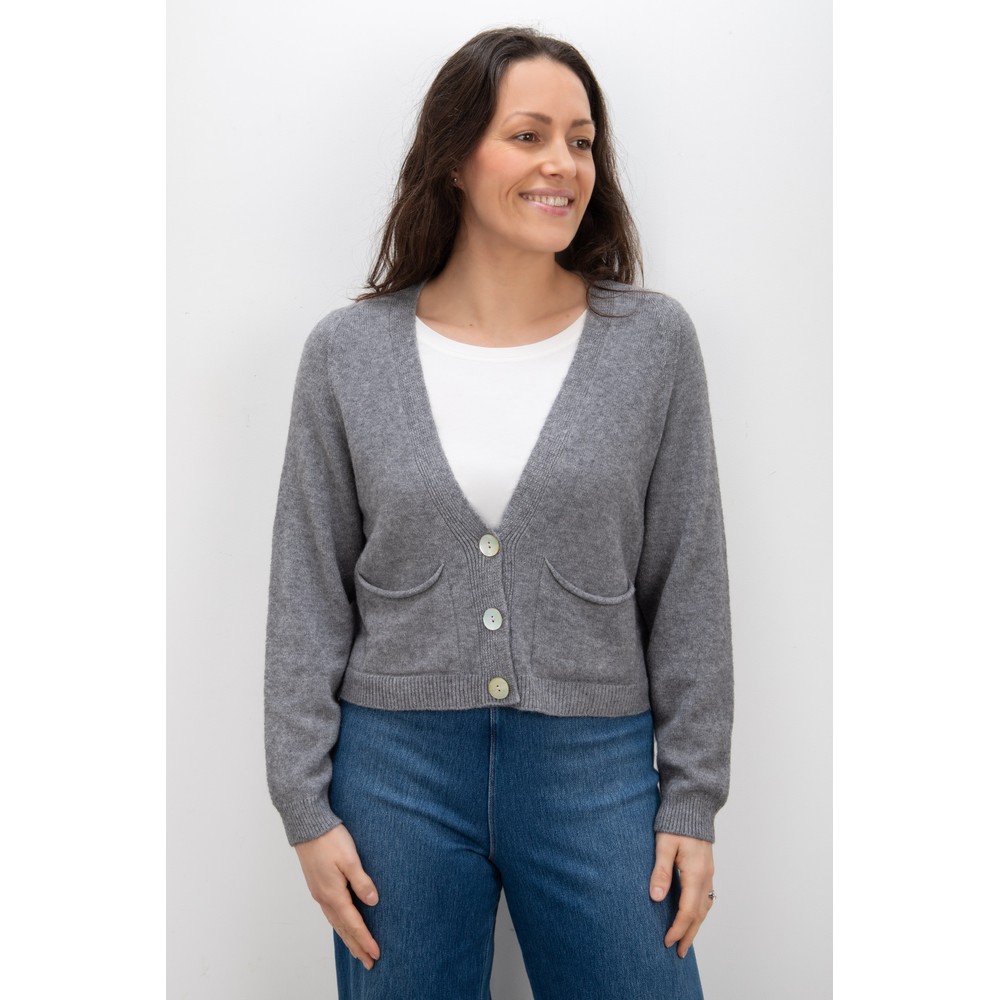 Amazing Woman Pookie Grey Marl Cropped Supersoft Knit Cardigan Grey Marl