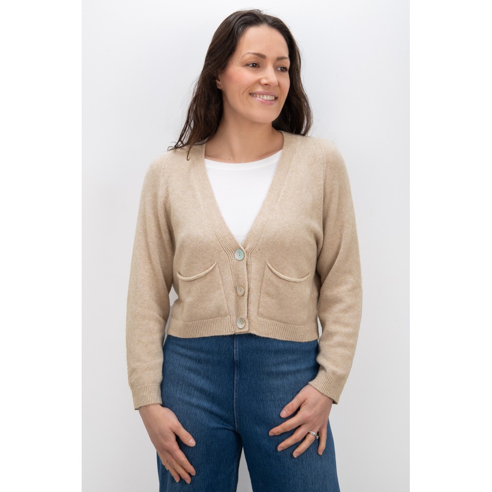 Amazing Woman Pookie Beige Cropped Supersoft Knit Cardigan Beige