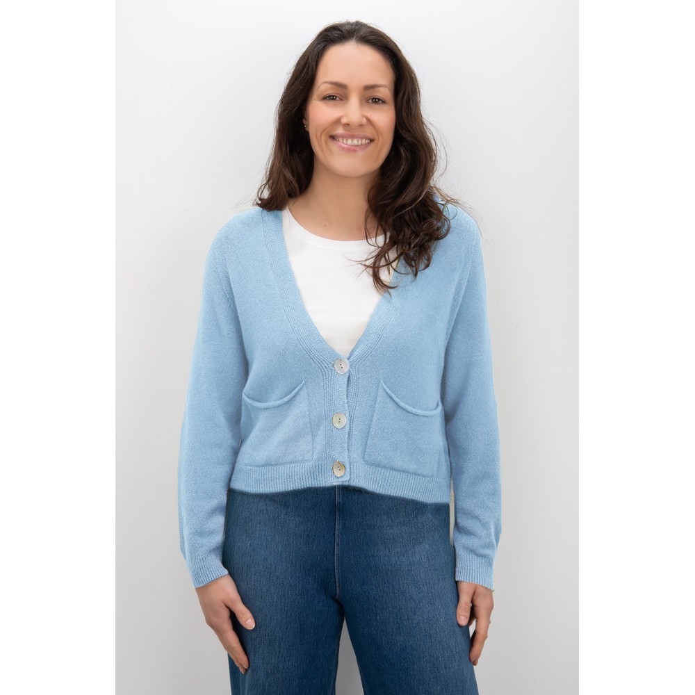 Amazing Woman Pookie Crystal Blue Cropped Supersoft Knit Cardigan Crystal Blue