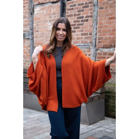 Amazing Woman Pheobie Burnt Orange Rib Throw Over Cardigan - Orange
