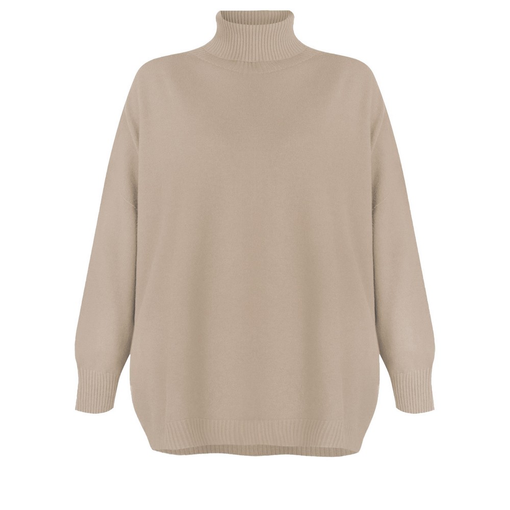Amazing Woman Zena Loose Polo Neck Supersoft Knit Beige