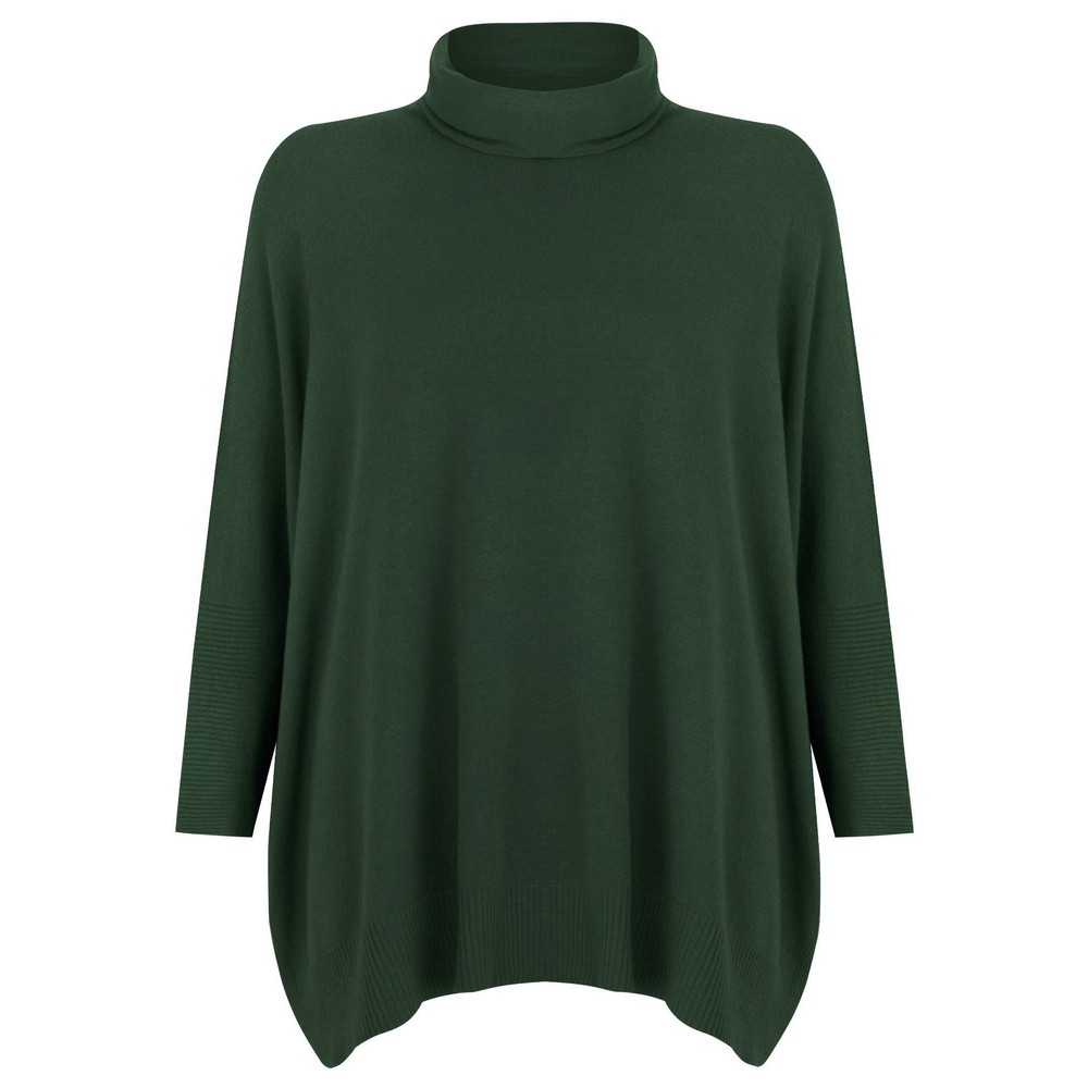 Amazing Woman Catrin X Forest Oversized Fine Knit Polo Neck Jumper Forest