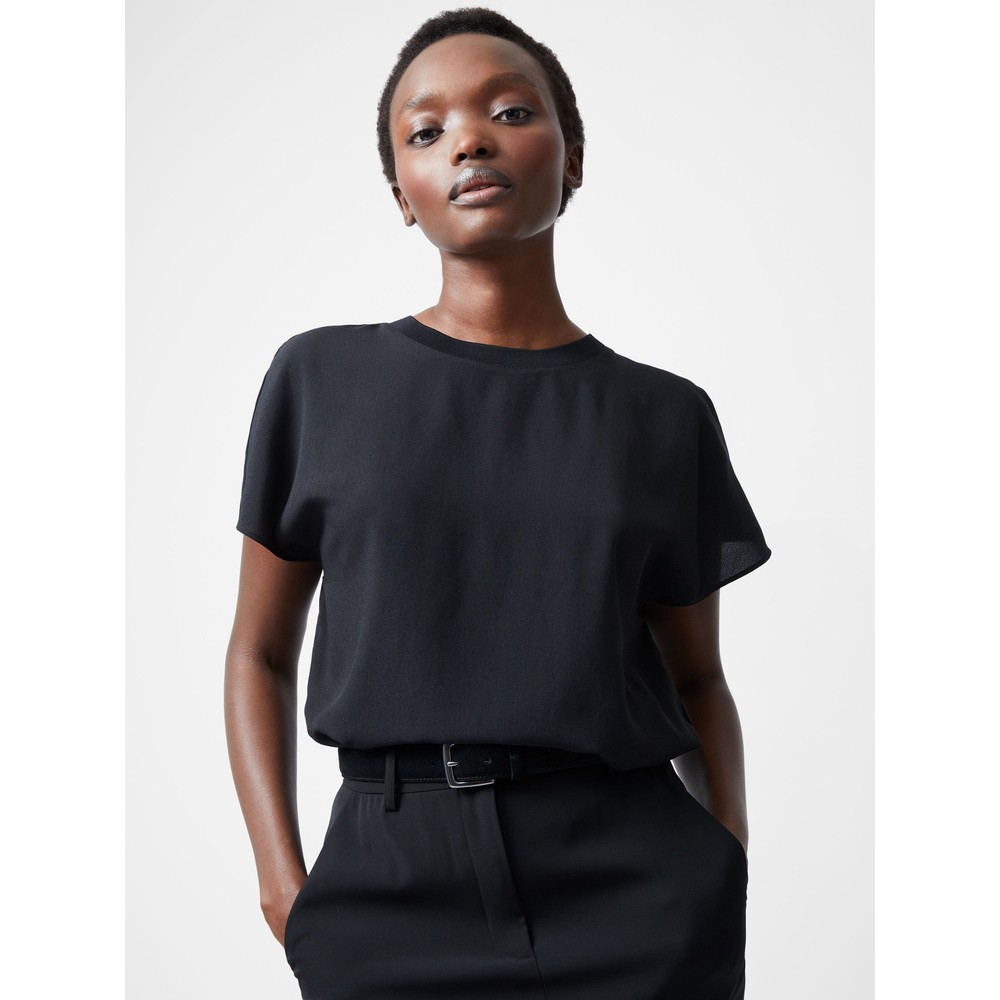 French Connection Capriana Black Recycled Crepe Crew Neck Top Black 