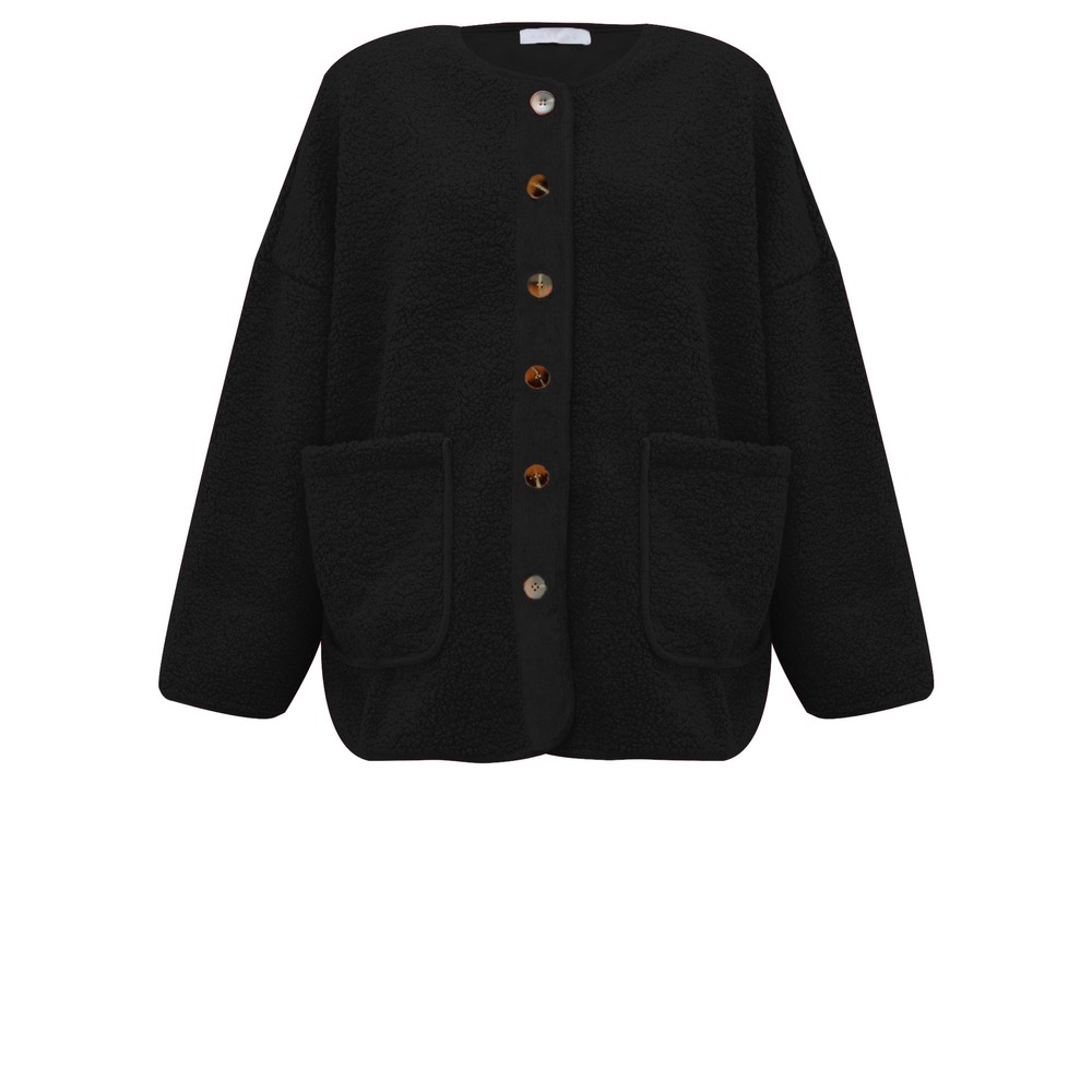 Amazing Woman Teddy Black Oversized Borg Jacket Black 