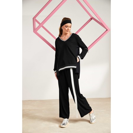 Naya Naya Black Contrast Panel Top With Striped Trim - Black