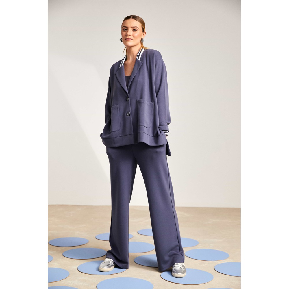 Naya Naya Anthracite Jersey Blazer with Striped Knit Trim Anthra