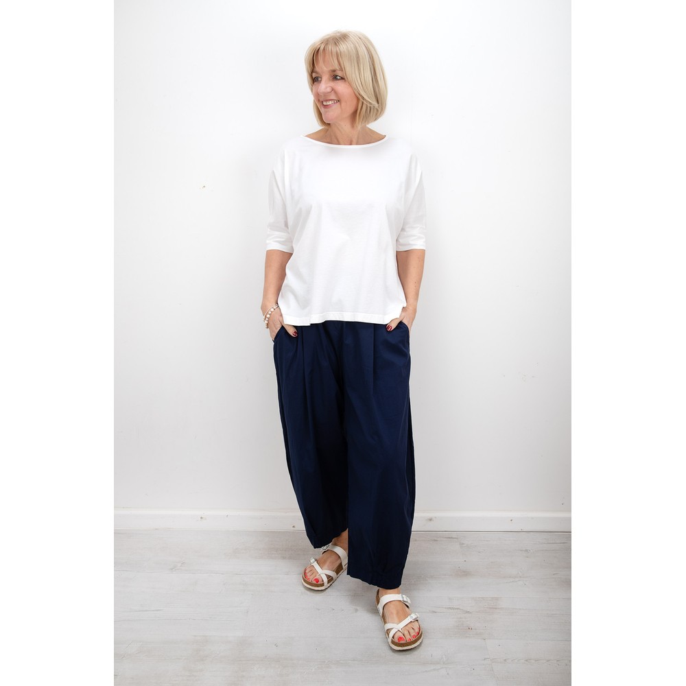 Mama B Bianco P Blu Cotton Poplin Bubble Trouser Blu