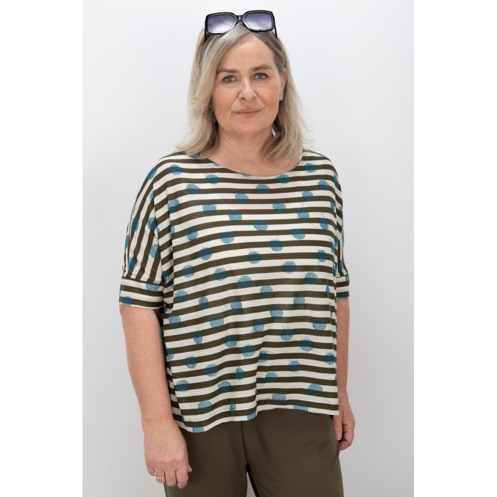 Mama B Tela F Alga Spot and Stripe Boxy Top Alga
