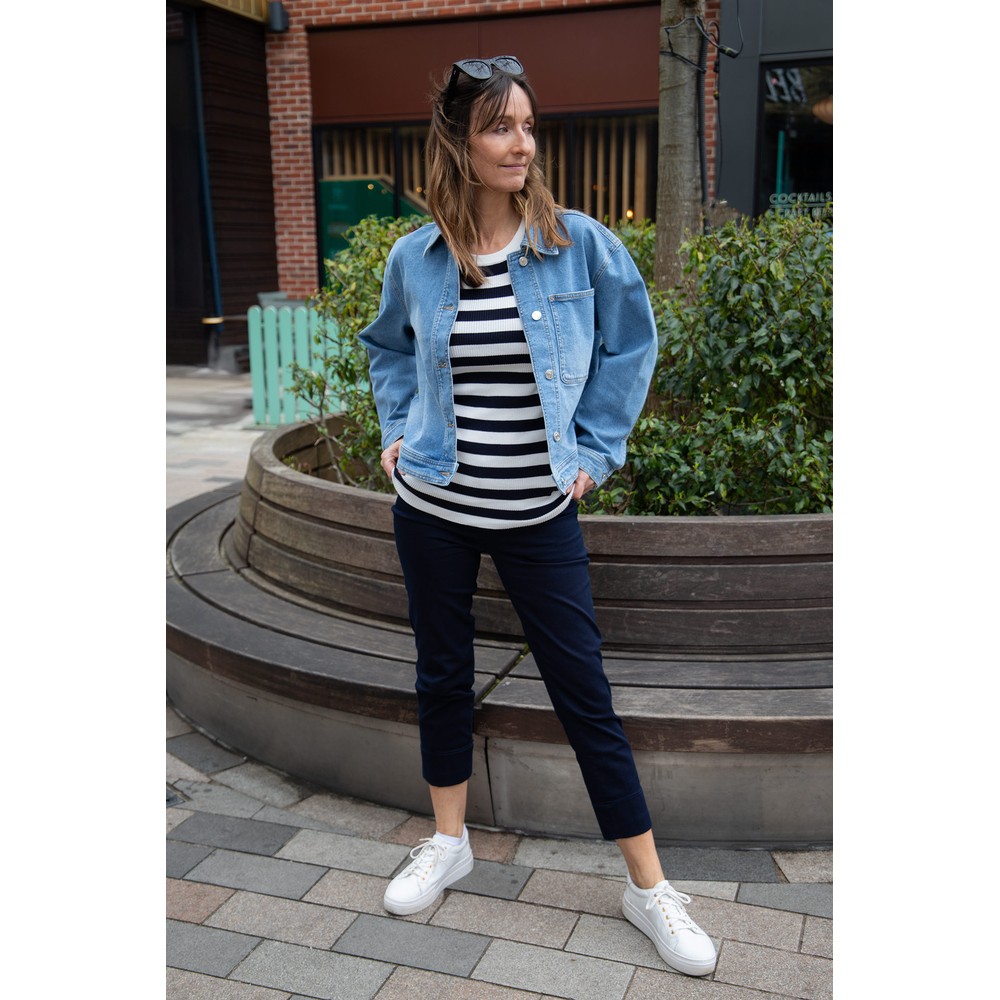 Chalk Indy Striped Ribbed Racer Tank Vest Top Cream / Navy