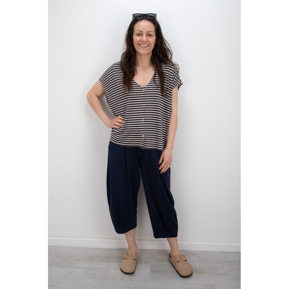Mama B Lucente LR Blu Stripe Linen Cardigan Blu