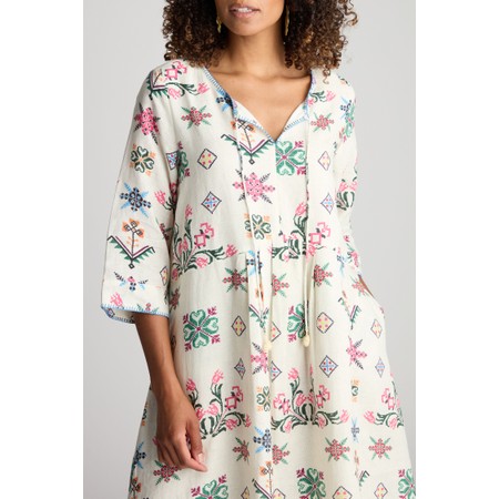 Sahara Cross Stitch Print Linen Dress - Multicoloured