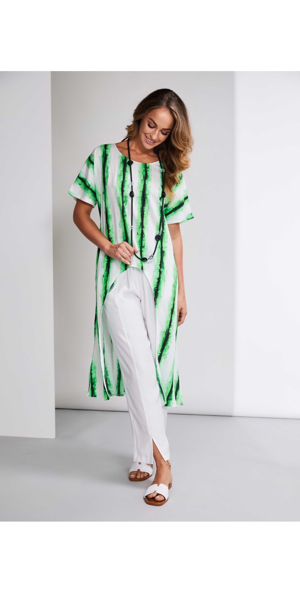 Naya Print & Stripes Top with Collar NAS26267