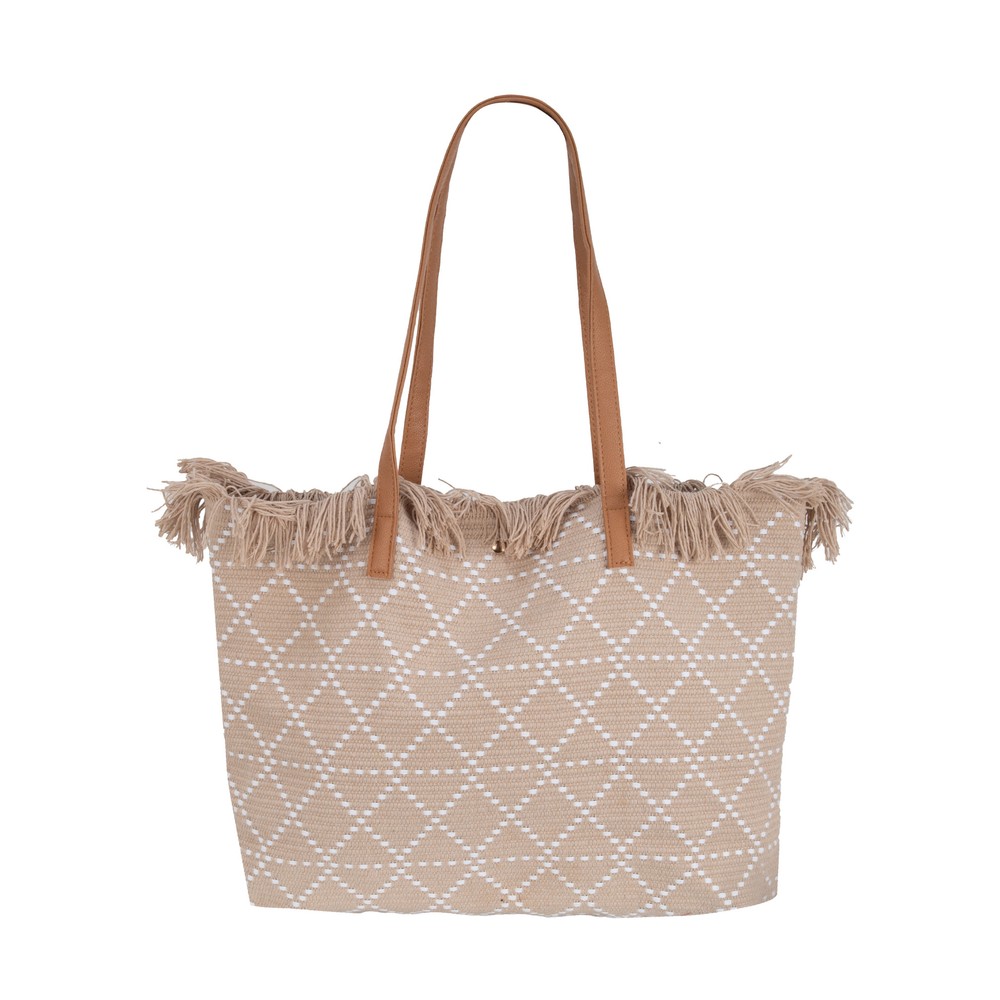 Black Ginger Large Tasseled Tote Bag Latte