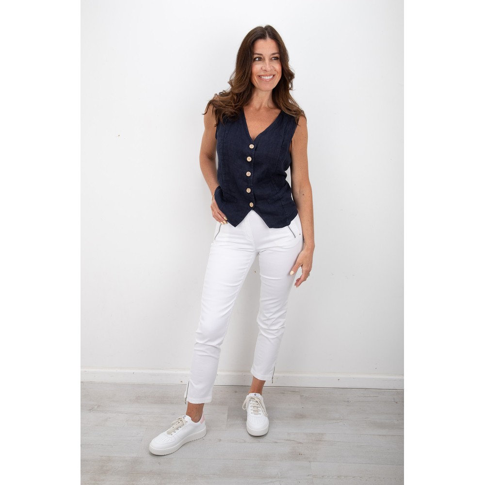Robell Nena 09 White Ankle Zip Cropped Powerstretch Jean White 10