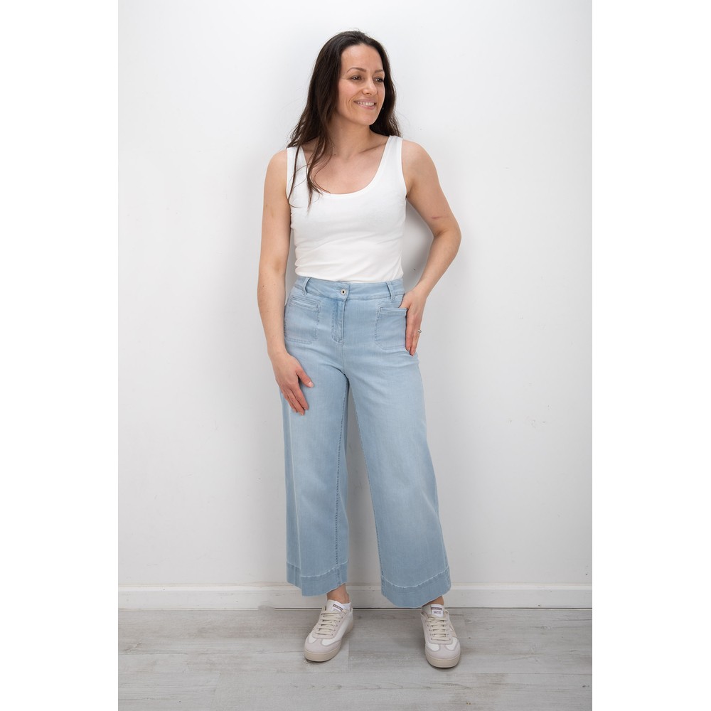 Robell Debby 09 Pale Blue Denim Crop Wide Leg Front Pocket Jean in