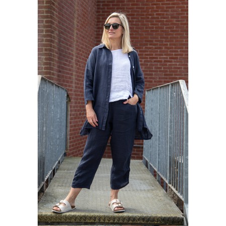 Amazing Woman Orla Navy Cropped Linen Trouser - Blue