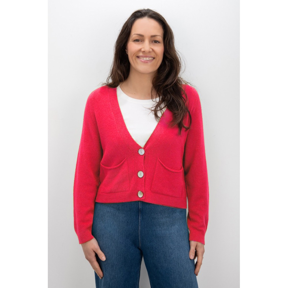 Amazing Woman Pookie Coral Red Cropped Supersoft Knit Cardigan Coral Red