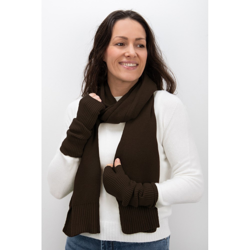 Amazing Woman Erica Fingerless Ribbed Gloves Dark Chocolate