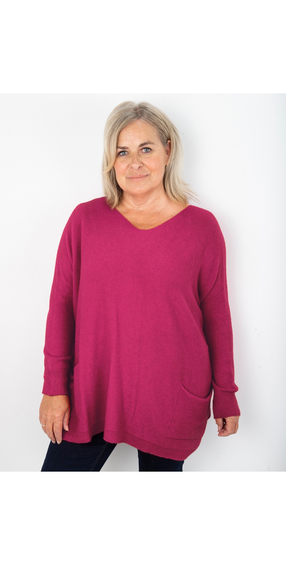Amazing Woman Caryf X Round Neck Pocket Front Oversized Knit Jumper Leek 1099