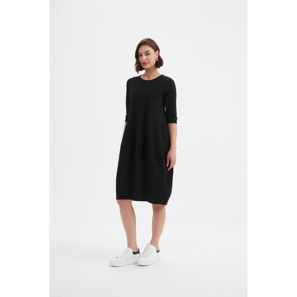 Tirelli Diagonal Seam Black Jersey Dress Black 