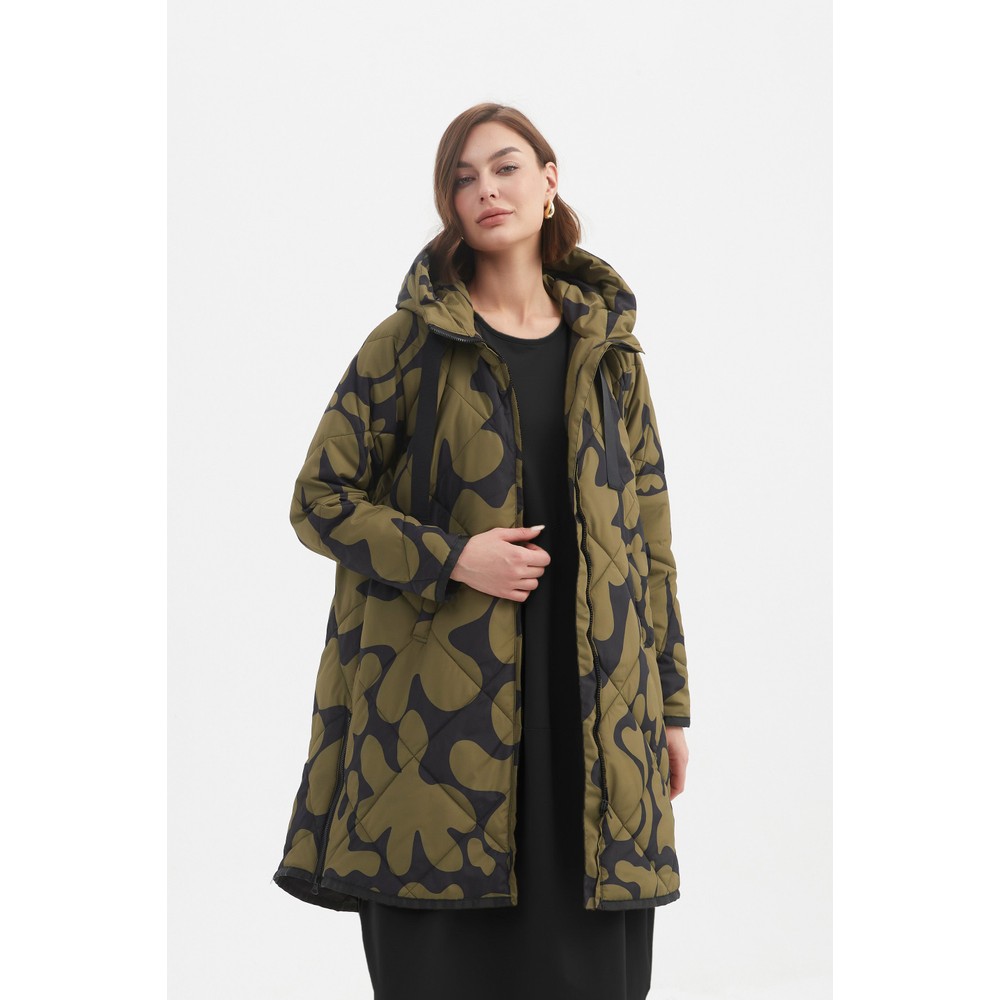 Tirelli Winter Print Zip Hem Coat Moss / Black