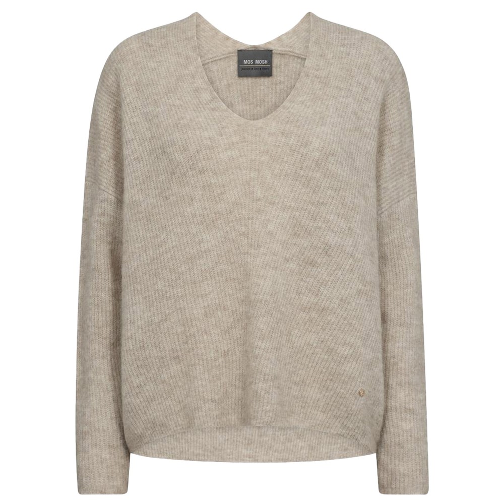 Mos Mosh Thora Feather Grey V-Neck Knit Jumper 174 Feather Gray
