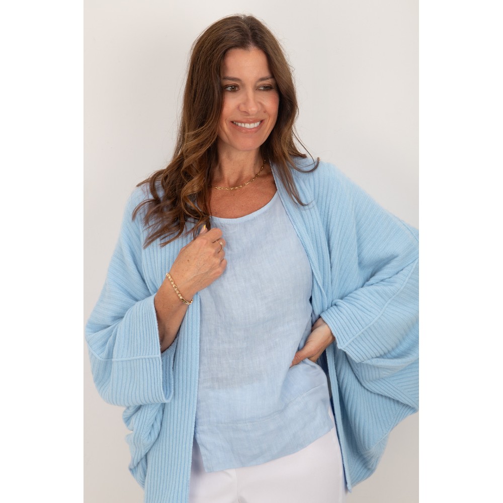 Amazing Woman Pheobie Crystal Blue Rib Throw Over Cardigan Crystal Blue